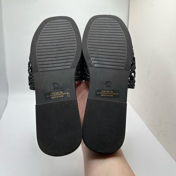 CUSHIONAIRE Women's basket weave slide sandal +Memory Foam 9 WIDE BLACK - Picture 5 of 7